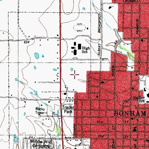 Topographic Map of City of Bonham, TX