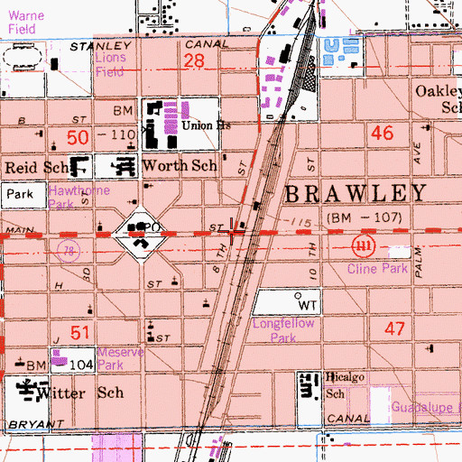 Topographic Map of City of Brawley, CA