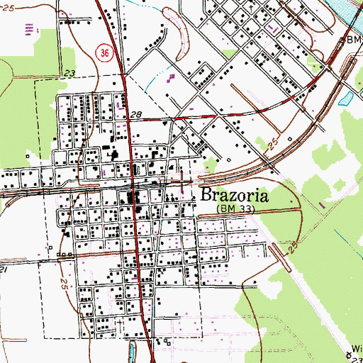 Topographic Map of City of Brazoria, TX