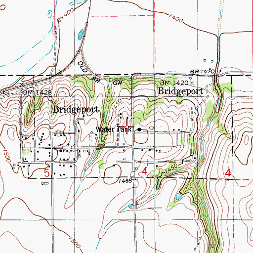 Topographic Map of City of Bridgeport, OK