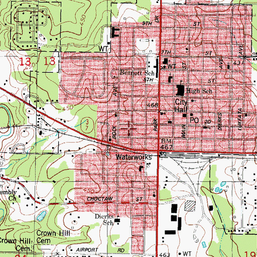 Topographic Map of City of Broken Bow, OK