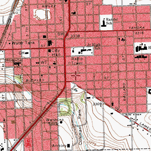 Topographic Map of City of Brownfield, TX
