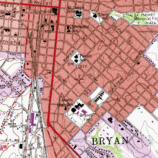 Topographic Map of City of Bryan, TX