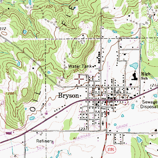Topographic Map of City of Bryson, TX
