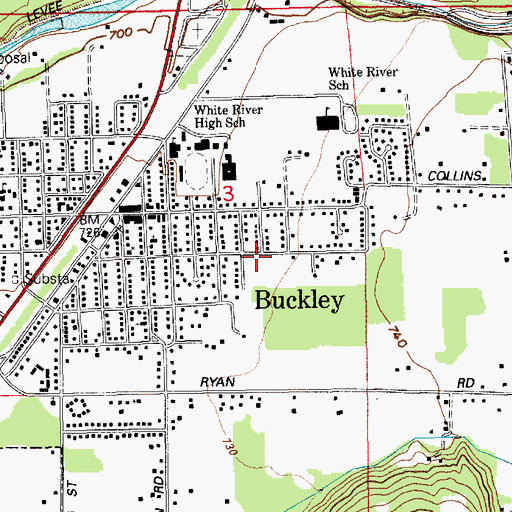Topographic Map of City of Buckley, WA