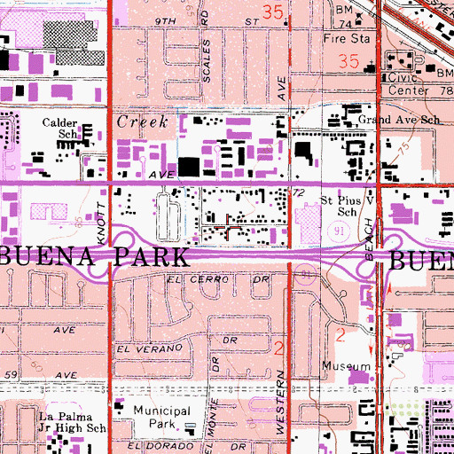 Topographic Map of City of Buena Park, CA
