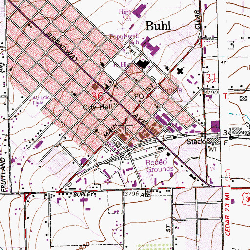 Topographic Map of City of Buhl, ID