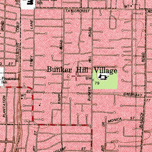 Topographic Map of City of Bunker Hill Village, TX