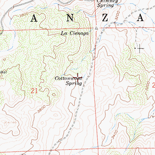 Topographic Map of Cottonwood Spring, CA