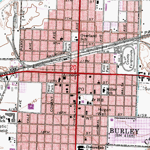 Topographic Map of City of Burley, ID