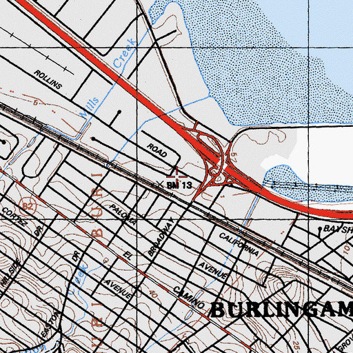 Topographic Map of City of Burlingame, CA