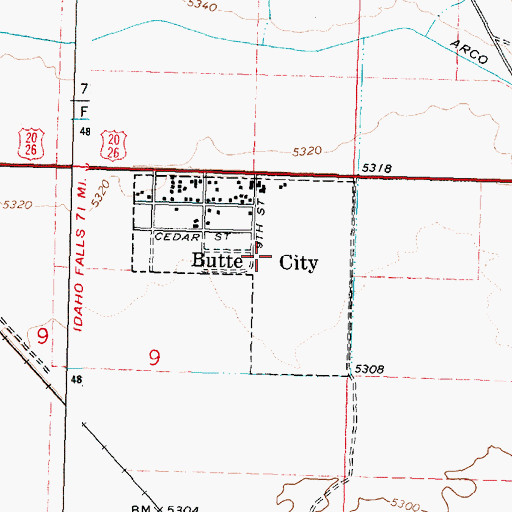Topographic Map of City of Butte City, ID