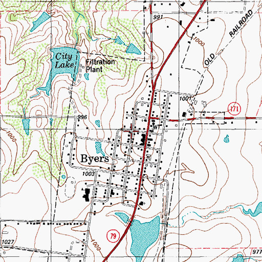 Topographic Map of City of Byers, TX