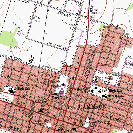 Topographic Map of City of Cameron, TX