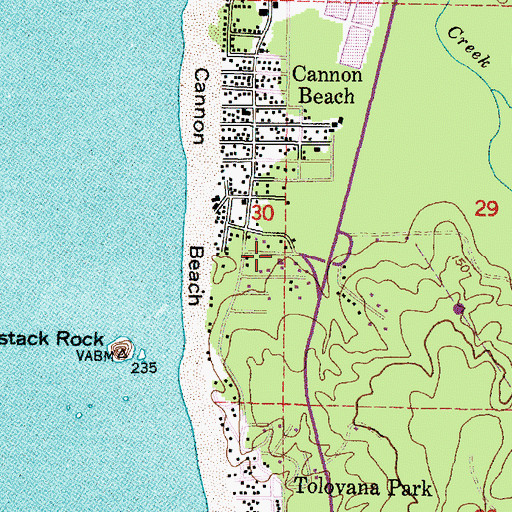 Topographic Map of City of Cannon Beach, OR
