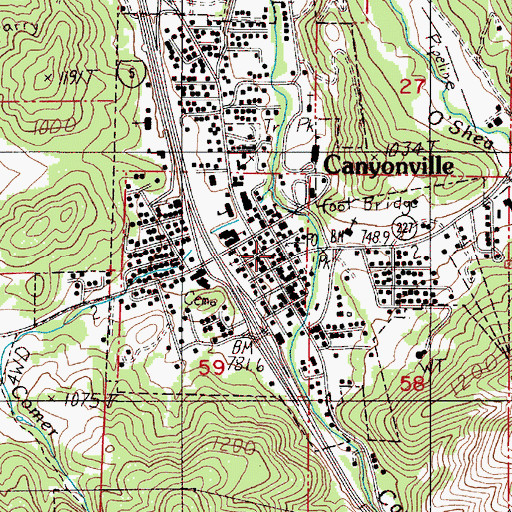 Topographic Map of City of Canyonville, OR