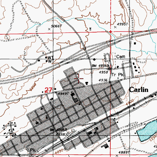Topographic Map of City of Carlin, NV
