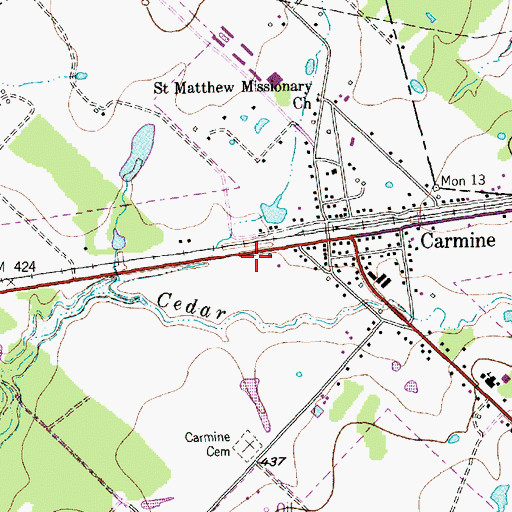 Topographic Map of City of Carmine, TX