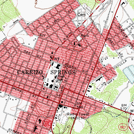 Topographic Map of City of Carrizo Springs, TX