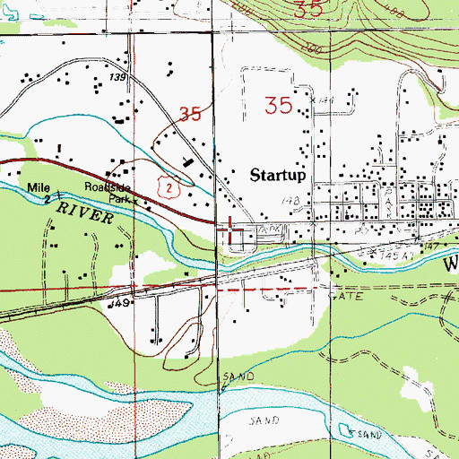 Topographic Map of Startup Census Designated Place, WA