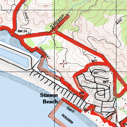Topographic Map of Stinson Beach Census Designated Place, CA