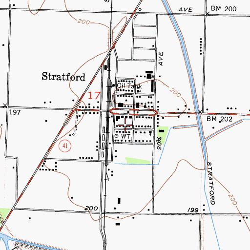 Topographic Map of Stratford Census Designated Place, CA