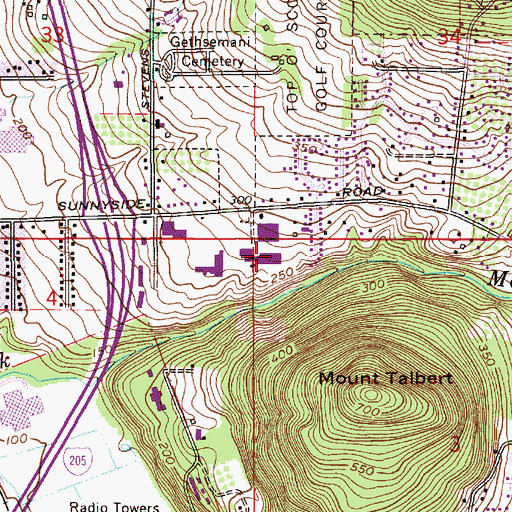 Topographic Map of Sunnyside Census Designated Place, OR