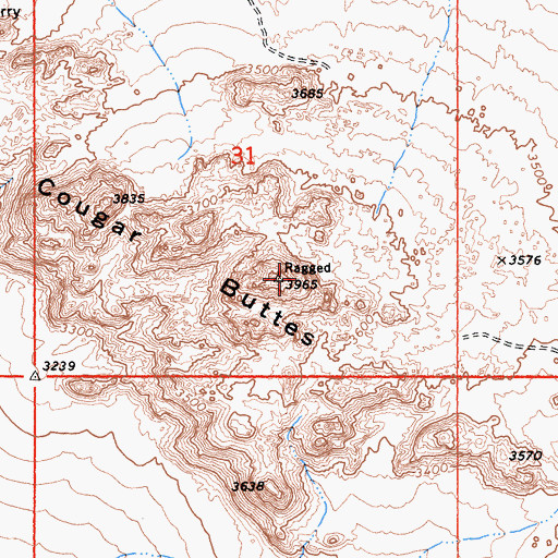 Topographic Map of Cougar Buttes, CA