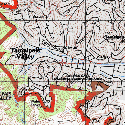 Topographic Map of Tamalpais-Homestead Valley Census Designated Place, CA