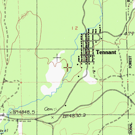Topographic Map of Tennant Census Designated Place, CA