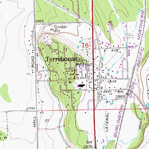 Topographic Map of Terrebonne Census Designated Place, OR