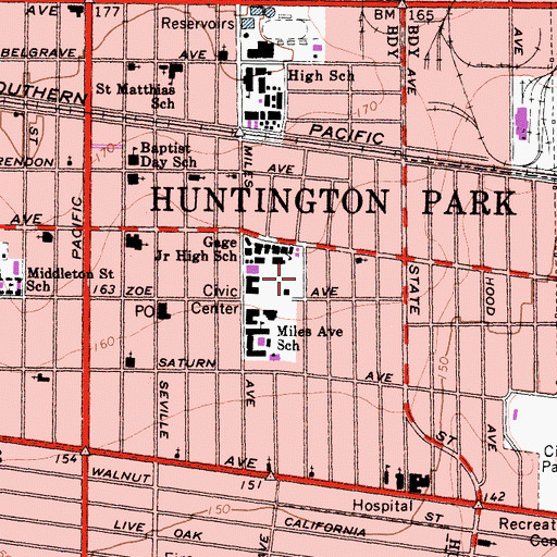 Topographic Map of City of Huntington Park, CA