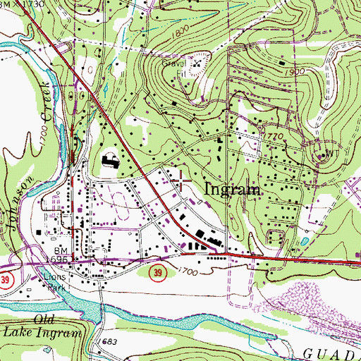 Topographic Map of City of Ingram, TX