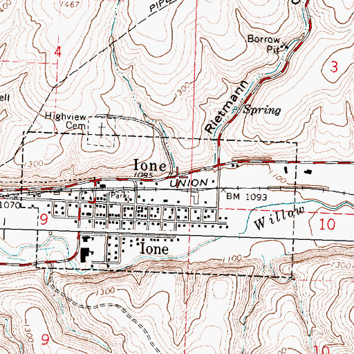 Topographic Map of City of Ione, OR