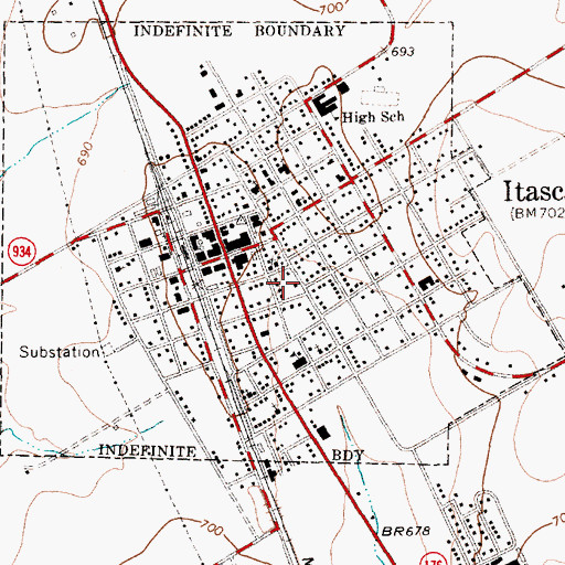 Topographic Map of City of Itasca, TX