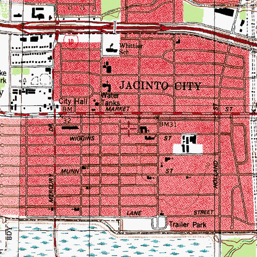 Topographic Map of City of Jacinto City, TX