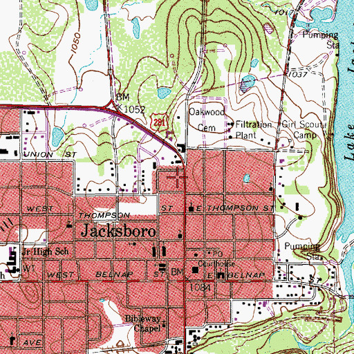 Topographic Map of City of Jacksboro, TX