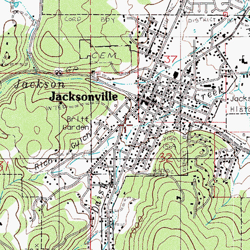 Topographic Map of City of Jacksonville, OR