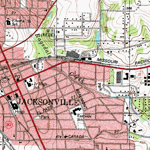 Topographic Map of City of Jacksonville, TX