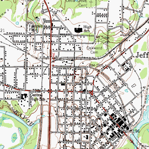 Topographic Map of City of Jefferson, TX