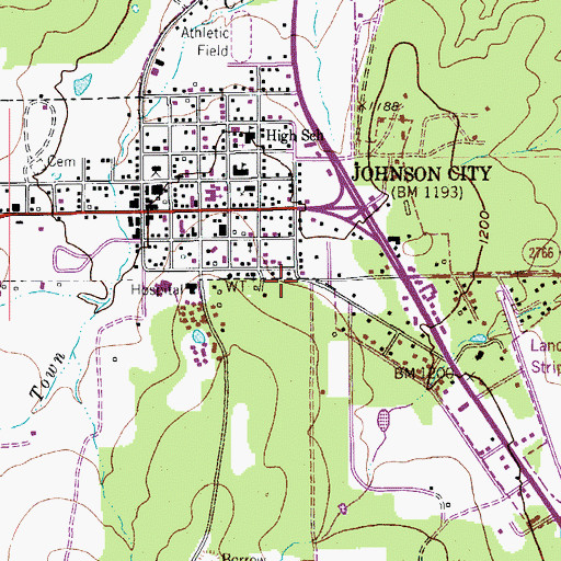 Topographic Map of City of Johnson City, TX