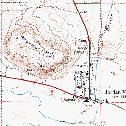 Topographic Map of City of Jordan Valley, OR