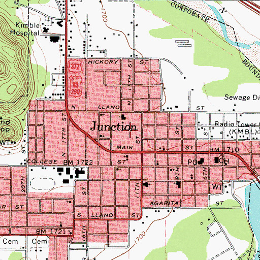 Topographic Map of City of Junction, TX