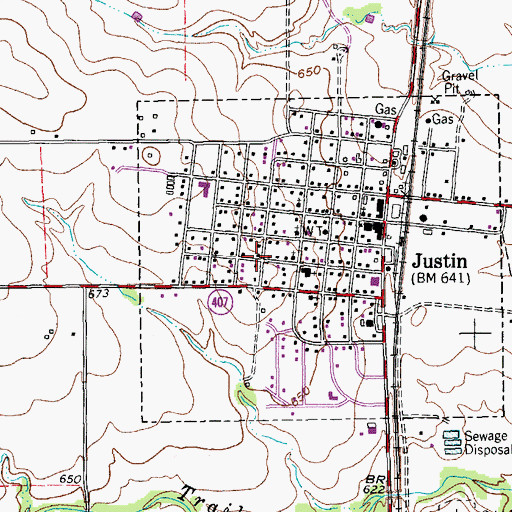 Topographic Map of City of Justin, TX