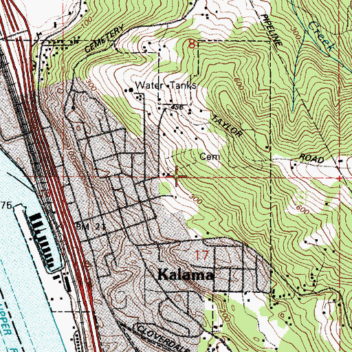 Topographic Map of City of Kalama, WA