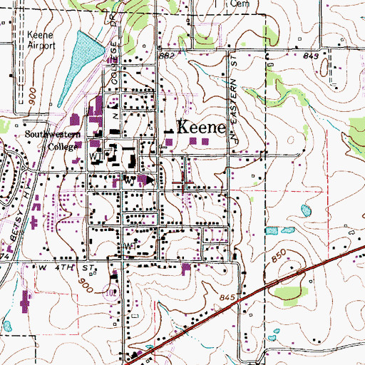 Topographic Map of City of Keene, TX
