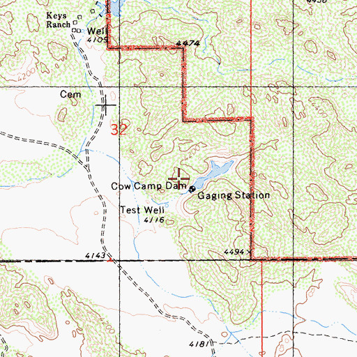 Topographic Map of Cow Camp Dam, CA