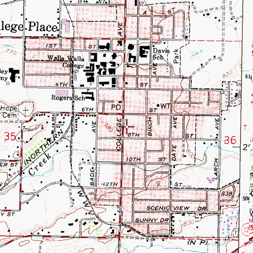 Topographic Map of City of College Place, WA