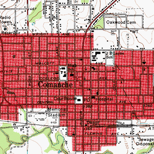 Topographic Map of City of Comanche, TX