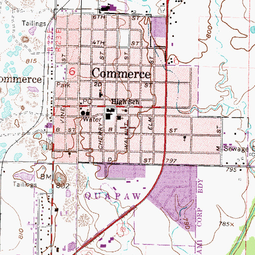 Topographic Map of City of Commerce, OK